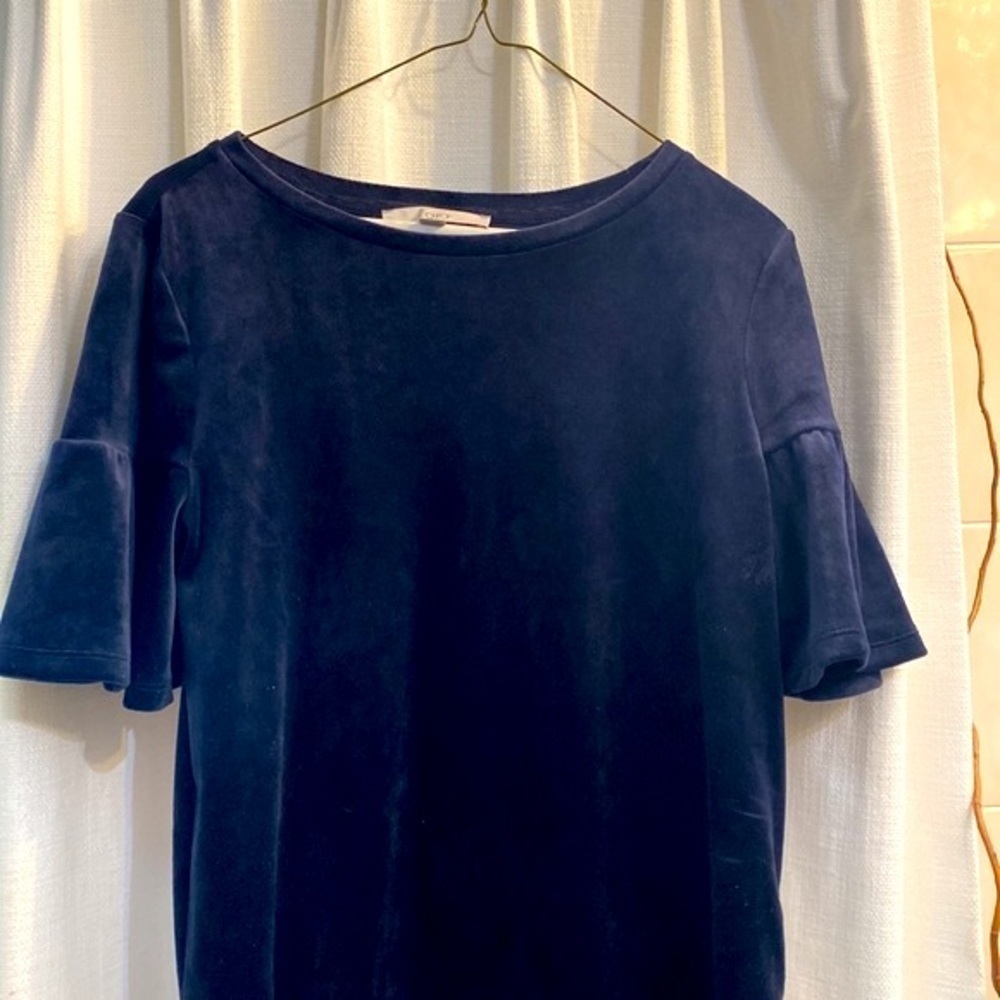 NWOT Women’s Loft Dark Blue Velvet Short Sleeve Top Size Small - Picture 3 of 6